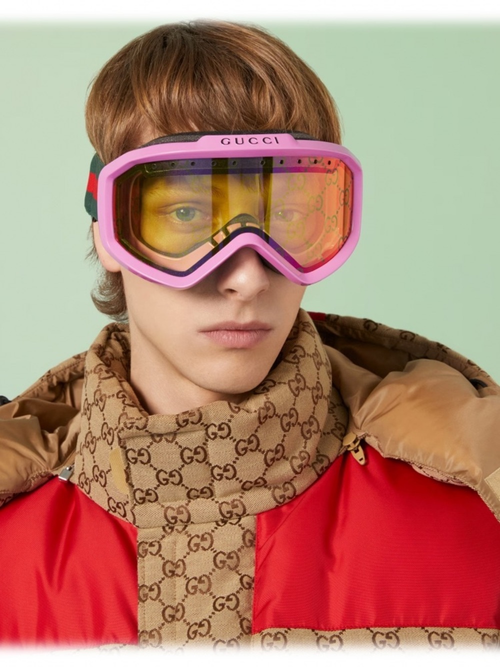 Gucci Pink Frame Ski Goggles with Yellow-Orange Lens